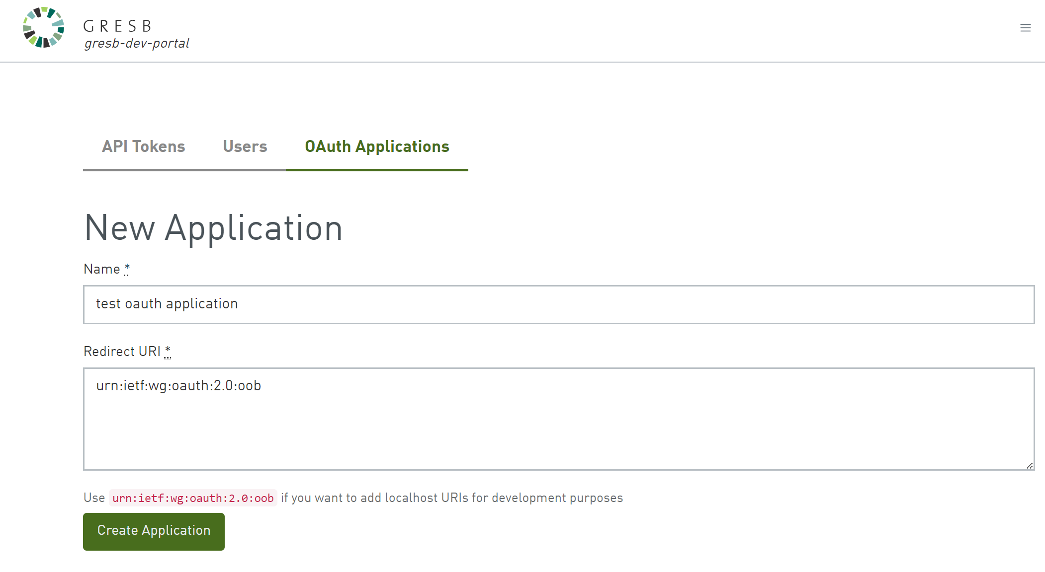 oauth new application